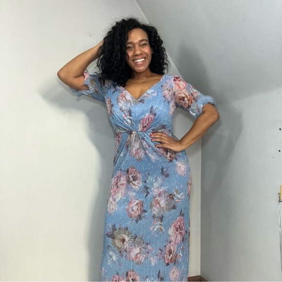 Adrianna Papell blue floral evening gown cocktail formal dress MOB black tie 12 - Picture 1 of 15